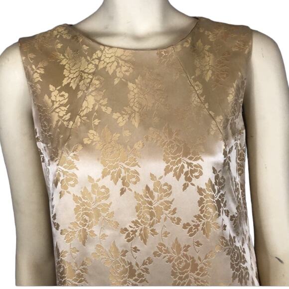 Vintage 1960s Gold Satin Damask sleeveless maxi Dress size large - Picture 5 of 12